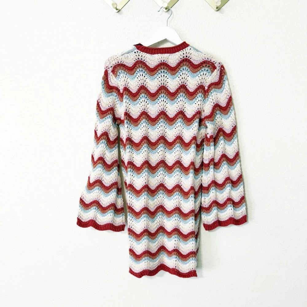 NWT 27 Miles Malibu Reno Crochet dress w lettuce trim & bell sleeves multicolor - Picture 4 of 8